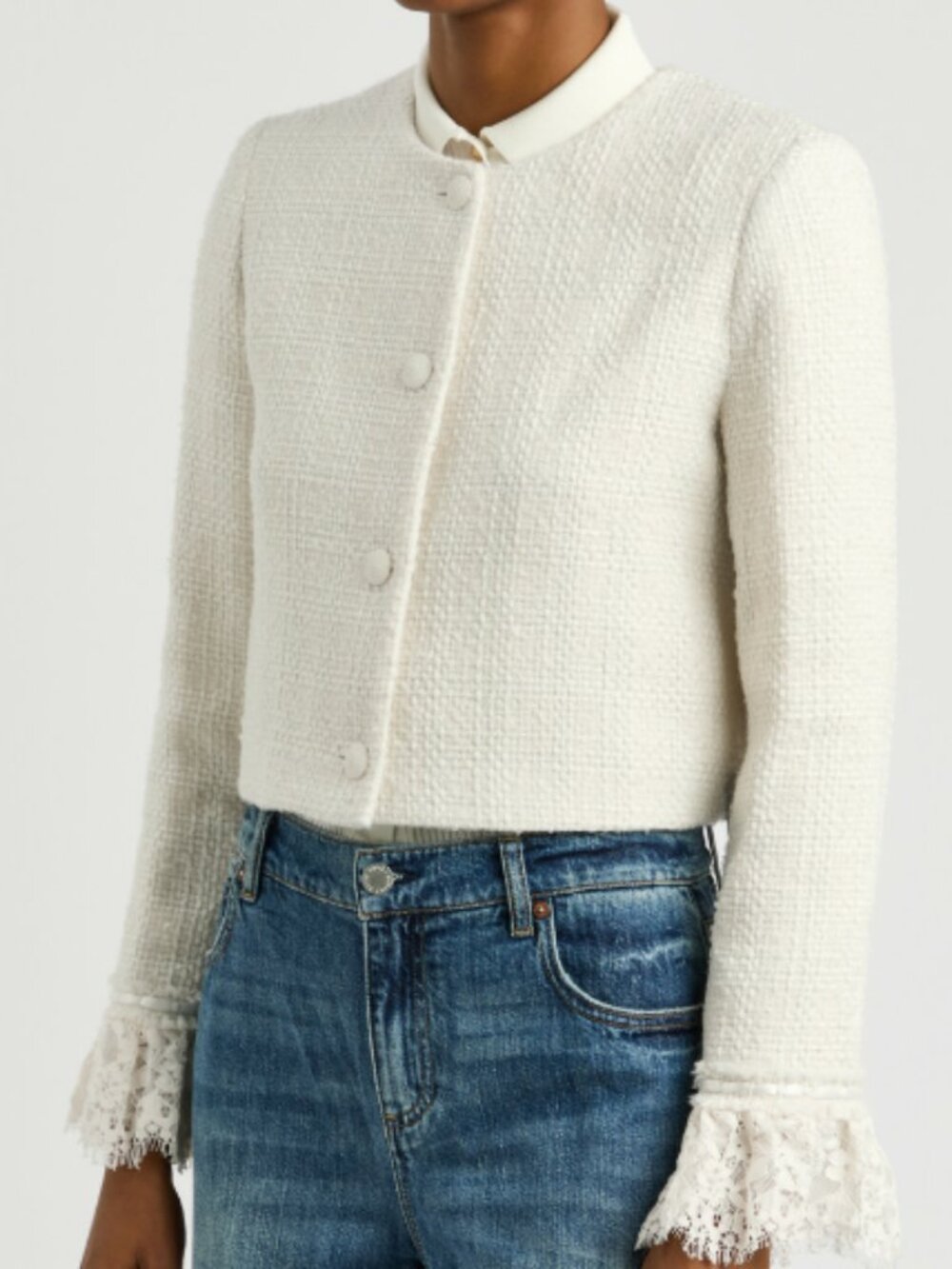 Alice + Olivia Millie Bouclé Jacket with Lace Cuffs